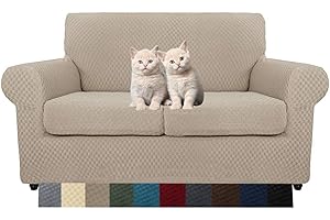 MAXIJIN 3 Piece Newest Jacquard Couch Covers for 2 Seater Super Stretch Non Slip Love Seat Couch Cover for Dogs Pet Friendly Elastic Furniture Protector Loveseat Slipcovers (2 Seater, Khaki)