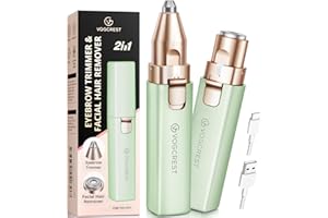 VG VOGCREST Przenośny trymer do brwi i usuwanie owłosienia twarzy dla kobiet, ładowalny, 2 w 1, maszynka do usuwania włosów i brwi, warg, ciała i twarzy, dla kobiet, z wbudowanym światłem LED (zielona)