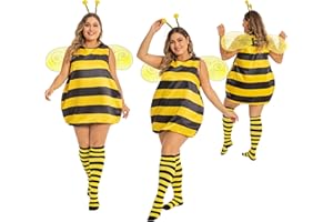 cuteDIY Große Größen Bienenkostüm Erwachsene Bienen Kostüm Damen 42-60, Bienenkostüm Kinder 92-104