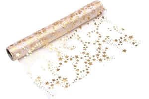100%Mosel Organza Tischläufer Sterne, in Gold/Metallic (28 cm x 5 m), transparentes Tischband, edle Tischdeko für Weihnachten & Adventszeit, Festliche Dekoration zu besonderen Anlässen
