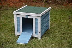 BUNNY BUSINESS Niche en Bois pour Lapin/Cochon d'Inde/Chat Bleu 50 x 42 x 43 cm