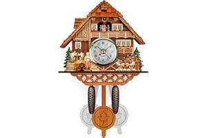 Yuehuamech Legno Orologio a Cucù Casa Svizzera Orologio da Parete con Pendolo Antico a Pendolo Retrò Orologio per Soggiorno Camera da Letto Caffetteria Ristorante Living Hotel Arredamento