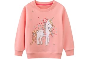 Dioshark Sweatshirts Girls Kids Pullover Cotton Long Sleeves Animal Floral Embroidered Glitter Sequins Jumpers with Crew Neck Spring Autumn Outdoor Sports Tops Casual Outfits for Child Age 2-7 Years