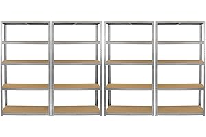 MONSTER RACKING 4 Estanterías Metálicas Grises Galwix sin Tornillos 90x30x180cm de 5 Estantes Baldas Repisas Capacidad Peso 175kg por Estante Almacenamiento Almacenaje Herramientas Taller Garaje Cobertizo Almacén