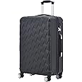 CMY Suitcase Large Size Hard Shell Lightweight 4 Dual Spinner Wheels Trolley Luggage Suitcases 28" Hold Check in Luggage Combination Lock Telescopic Handle (Black, 28)