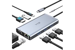 VVB Hub USB C, Adaptateur Multiport 9-en-1, Stations d'accueil, USB-C vers HDMI 4K et VGA, Ethernet RJ45, Audio/Mic, PD 100W, Ports USB 3.0, Docking Station pour MacBook Pro/Air Dell HP Lenovo etc.