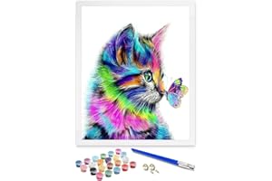 ifymei Peinture par Numero pour Enfant et Adulte, Loisirs Créatifs Activité Manuelle, Peinture Acrylique Kit de Dessin pour Filles et Garçons, Sans Cadre 40 x 50 cm - Animaux - Chat et Papillon