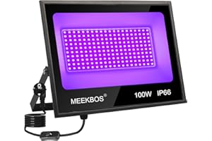 MEEKBOS Luce Nera UV,100W Faretto UV LED con Spina, IP66 Impermeabile Faro Ultravioletta,385-400nm Black light per Festa,Pittura Fluo,Poster Fluorescente,Bar,Halloween,Party,Discoteca