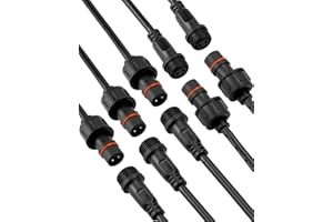 QWORK® 2-Pin Electrical Connector IP65 Waterproof with 16AWG 20 cm Extension Cable for Fairy Lights LED Light Strips - 5 Pairs