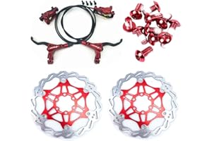 NYK Zoom - Juego de frenos de disco hidráulicos para bicicleta de montaña, juego delantero y trasero con rotor de disco flotante de 160 mm y pernos de color (rojo)
