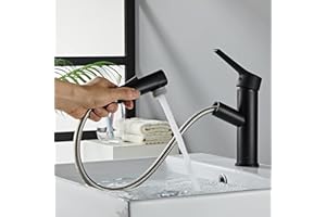 Sumeber Wasserhahn Bad Armatur mit herausziehbarer Waschtischarmatur mit 2 Strahlarten Mischbatterie Geeignet für Aufsatzwaschbecken Warm Kalt Mischbatterie (Herausziehbarer Schwarz)