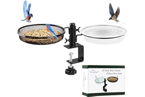 HRAYLTOP The Hanging Bird Feeder and Bird Bath with 18 cm 2-in-1 Metal Balcony Bracket, Bird House Garden, Bird Bath Balcony for Absorbing Bird Food