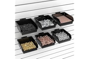 BeapTcely Slatwall Mülleimer mit Haken, Kunststoff, Slatwall-Organizer, Werkbank-Behälter für Lamellenwand, Organisation, Hardware, Garage, Bastelraum, Werkzeugschuppen, Hobbybedarf (6 Stück, schwarz