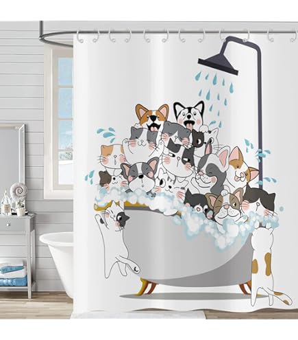 Cortina De Ducha Con Diseño De Perros - 180x200 Cm, Lavable, Antimoho Y Con 12 Anillas