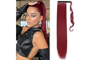 Benehair Postiche Queue de Cheval Extension 66 cm Longue Raides Ponytail Cheveux Naturel Synthétique Extension Cheveux Queue de Cheval pour Femmes(Vin Rouge, 100g)