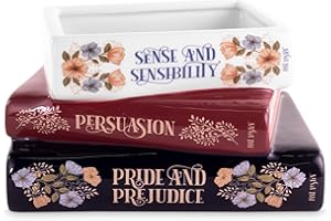 STEEL MILL AND CO. Steel Mill & Co Petit pot décoratif original en forme de livre, pot en céramique pour décoration d'intérieur, décoration d'étagère, pot unique pour les amateurs de livres, titres classiques, Jane