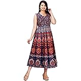 PRESHA Women's Fit and Flare Pure Cotton Long Maxi Dress (Mirchi Midi)