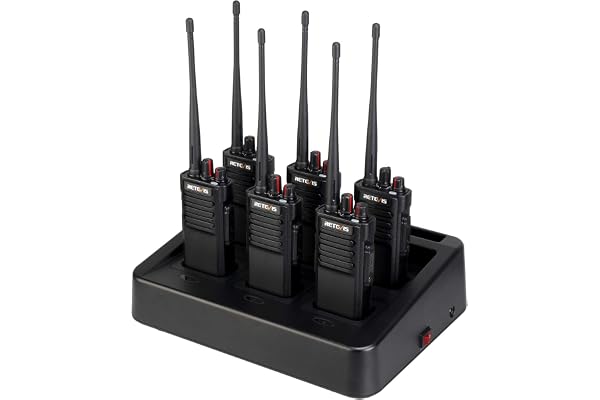 Retevis RT29 Talkie Walkie Professionnel, Rechargeable Talkies Walkies Longue Portée avec Chargeur à Six Voies, 3200 mAh, 16 Canaux, VOX, Radio Portable pour Les Industriels (6 Pièces, Noir)