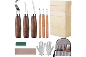 Goysen Wood Carving Tools, Wood Carving Kit Set Include 6PCS Whittling Knife,Gloves,Roll Bag,Sharpener,8PCS Basswood Carving Blocks