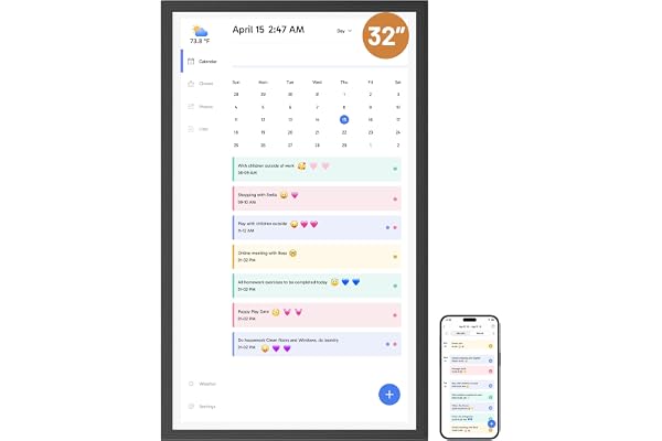 Dragon Touch-kalender, 32 tums digital kalender 2025 väggplanerare för familj, 1080P Full HD interaktiv pekskärm, smart sysel