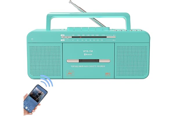 Lecteur Cassette Portable avec Radio Stéréo USB/Bluetooth/AM/FM, Enregistreur de Microphone Intégré, Convertisseur de Cassette vers MP3, Vintage, Prise pour écouteurs (Lecteur de Cassettes Vert)
