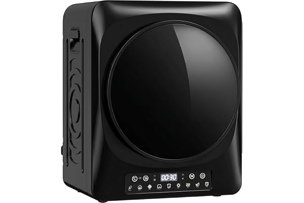 HOMCOM Tvätttork 5 kg mini frånluftstork, 9 program 1 000 W svart | Upp till 60 ℃, rynkskydd, dubbelfilter, torkare, LED-pekskärm, timer, barnsäkring, husbilar, hus