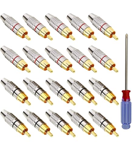 5 Spine RCA Maschio Placcato Oro 24K - Connettori Phono A Vite Senza Saldatura