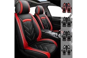 MONREBO 5pcs Car Seat Covers Universal Fit For Most Cars,Full Set Waterproof&Breathable Faux Leather Car Seat Protectors,Black Red