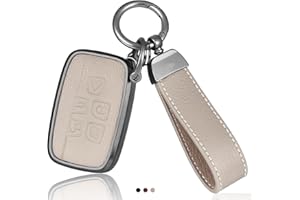OFF WE GO Carcasa Funda de Piel para Llave con Land Rover 5 Botones Mando Llave del Coche con Llaveros Compatible con Discovery Range Rover Sport Evoque Velar Jaguar XF XE XF XJ F-Pace F-Type, Gris