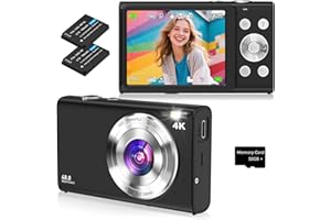 STUOGYUM Digital Camera, 4K Autofocus Camera with 32G SD Card HD 48MP with 2.8 Inch Large Screen, 16X Digital Zoom, Compact Camera Portable Mini Camera for Adults, Beginners (Black)