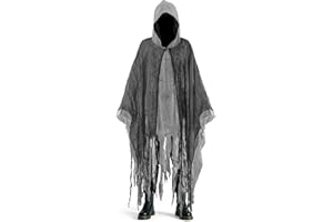Superum Gruselige Geist Umhang mit Kapuze,90/120/150cm Halloween Geister Kostüm Erwachsene Grau Schwarz Geister Umhang Halloween Cape Herren Damen Sensenmann Gespenstischer Outfit Fasching Party