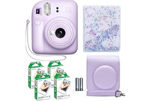 Fujifilm Instax Mini 12 Instant Camera Lilac Purple + Fuji Instax Film Value Pack (40 Sheets) + Shutter Accessories Bundle, Incl. Compatible Carrying Case, Quicksand Beads Photo Album 64 Pockets