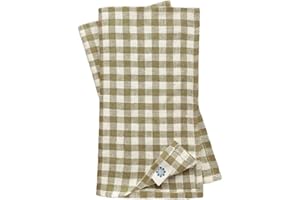 Linen & Cotton Juego de 4 Servilletas de Tela a Cuadros Estella - 100% Lino, Blanco Beige (32 x 32 cm) Suaves Lavable Rústico para Hogar Mesa de Centro de Madera Restaurante Picnic Verano Pascua País