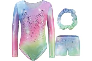 Hovershoes Gymnastics Leotards for Girls Kids Long Sleeve/Sleeveless Sparkle Gymnastics Outfit with Dance Shorts & Hairband Set Athletic Bodysuit Ballet Dancing Leotard