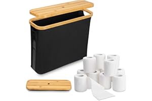 TOWEBOORY Cesta de Papel Higiénico, 43.5 * 14.5 * 35cm Organizador Papel Higienico Soporte de Almacenamiento de Papel Higiénico Estante de Papel higiénico con Tapa para 12 Rollos de Papel Higiénico (Negro)