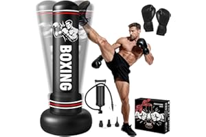 FOHIL Sac de Frappe Adultes, 190cm Gonflable Punching Ball avec Gants Pompe à Air, Sac de Boxe sur Pied Enfants pour MMA Karaté Fitness Equipement de Boxe Idéal Cadeau Femmes et Hommes