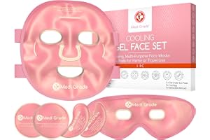 Medi Grade Gelmask för Ansiktet och Gelögonmask Set, Förvaringspåse, Rosa | Kylande ansiktsmask och kylande ögonmask, set för kylning av ansikte och ögon med förvaringspåse, gel teknologi komplett set