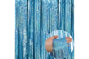 Amokee Hellblau Lametta Vorhänge Hintergrund, 2 x 2.5m Selbstklebende Folien Fransen Lamett, Metallic Folien Party Hintergrund Dekoration für Geburtstagsfeier Hochzeitsfoto Hintergrund Abschlussball