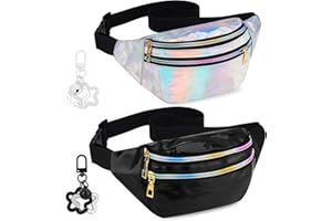Halinuia 2 Stücke Gürteltasche Damen Glitzer Mädchen Bauchtasche Wasserdicht Sporttasche Mode Hüfttasche mit Stern Schlüsselanhänger für Reiten Radfahren Laufen Camping Sport(Schwarz+Silber)