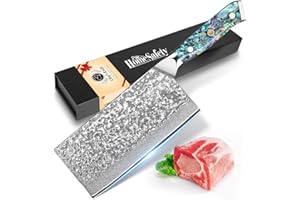 Home Safety Couperet de Cuisine Couteau de Chef Chinois, 67 Couches Acier Damas, Tranchante Feuille de Boucher, Poignée en Résine, Professionnel - 17.5 cm