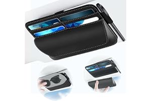 ViMOQi Leather Sunglasses Holder for Car Sun Visor,Car Sunglasses Holder Clip for Cards License,Pen Glasses Document,Car Sun Visor Storage Organizer,Car Glasses Holder with Magnetic Closure