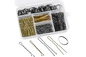 FOCCTS 300 Stück Haarspangen und U Haarnadel und 100 Stück Haargummi mit Aufbewahrungsbox für Mädchen und Frauen, Gold und Schwarz
