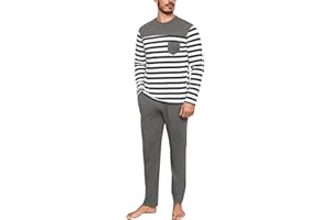 Aseniza Pigiama Uomo Invernale Pigiama Uomo Cotone Lungo Set Pigiami Righe Uomo Maniche Lunghe da Casa Caldo Casual