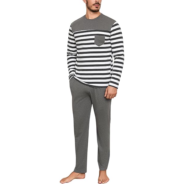 Pyjama Homme Hiver 100% Coton - Ensemble à Rayures Avec Boutons Et Pantalon à Poches - Confortable, Doux - Taille S à XXL - 10