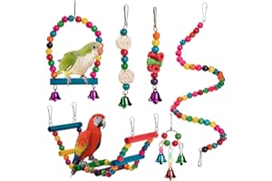 YSQEVN Giochi per Uccelli Colorato Altalene per Pappagalli in Legno Naturale Giocattolo da Masticare per Pappagalli, Inseparabili, Parrocchetti, Ara, Fringuelli e Altri Uccelli Piccoli e Medi 6 Pezzi