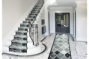 Bravich RugMasters Anejo Grey Rubber Backed Non Slip Machine Washable Very Long Hallway Hall Runner Narrow Rugs Custom Length Stair Mats 2'2"x20'FT (66x610cm)