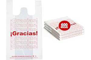 DAYMAND STORE | Bolsas Plastico | Bolsas de Plastico | VALUE PACK 600 uds ¡GRACIAS! | 40x50cm | Bolsas Aptas Uso Alimentario | Bolsas de Plastico con Asas | Bolsas Plastico Asas | Galga 50