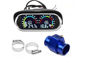 Letgoing Kit de medidor de temperatura del agua para coche, medidor digital de temperatura del agua, 10-120 °C, voltímetro CC 9-36 V, aluminio, tubo de conexión de temperatura del agua, sensor de