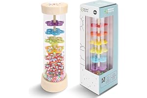 SYID Wooden Baby Rattle Toys, Rain Stick Montessori Toys for Babies 6-12 Months, Baby Rattle Sensory Hand Grip Developmental Toy, Musical Instruments Toys for 1 Year Old Toddlers, 7.7”