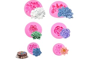 BOULESENM 6PCS Moule Silicone Fleur Rose 3D en Forme de Fleur 3D pour Fabrication de Savon, Bougies, Gâteaux, Bonbons, Pâtisserie